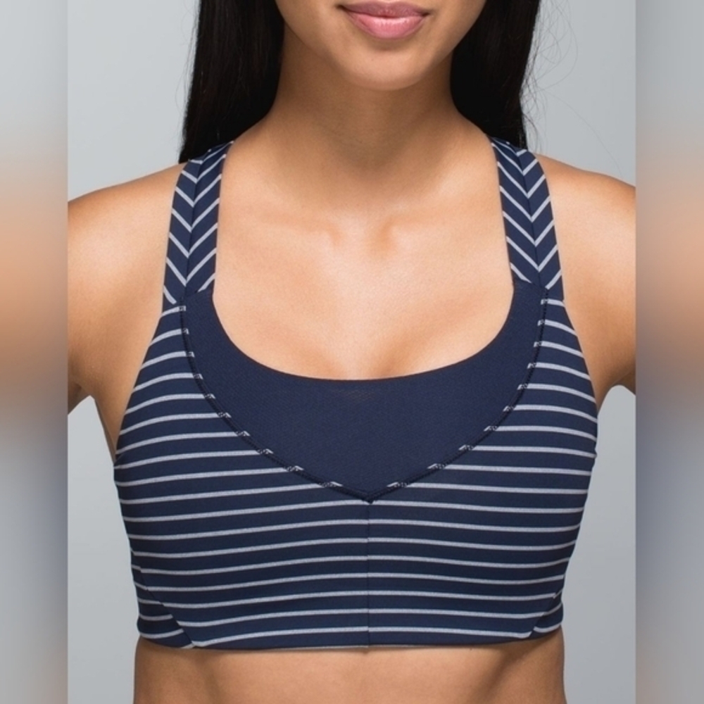 Lululemon On Your Way Bra West2east Stripe Inkwell Heathered Slate